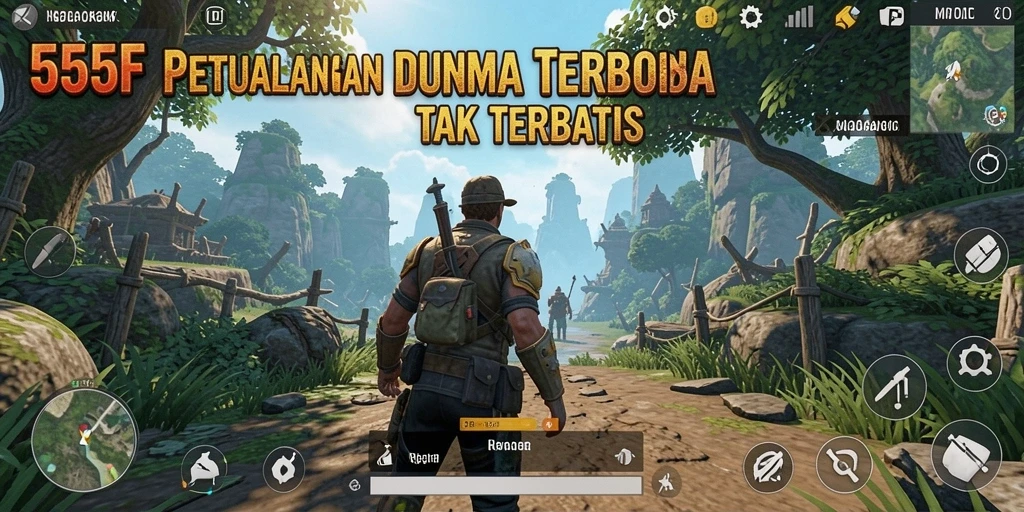 Gameplay 555F yang seru dalam dunia terbuka.
