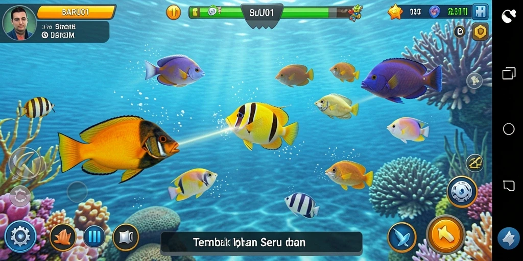 Screenshot utama BARU01 menunjukkan aksi seru dalam permainan Tembak Ikan.