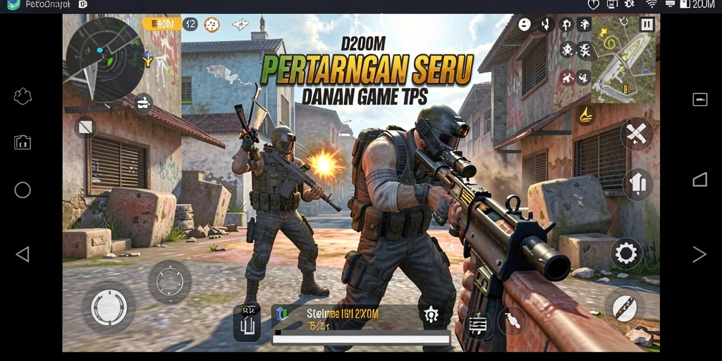 Screenshot D200M menampilkan aksi intens dalam pertempuran TPS.
