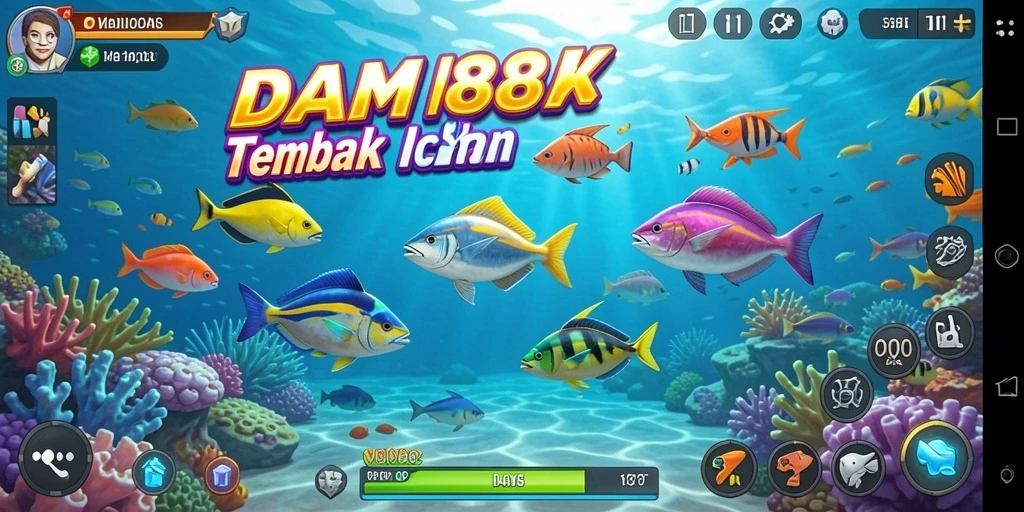 Screenshot utama DAM88 menampilkan aksi menembak ikan yang mendebarkan.
