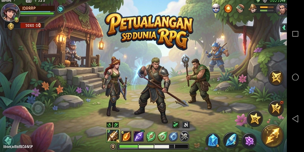Screenshot utama IDRRP menampilkan aksi pertempuran epik dan karakter yang berwarna-warni.