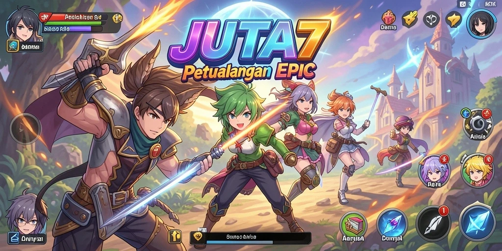 Screenshot utama JUTA7 menampilkan aksi seru dalam dunia anime.