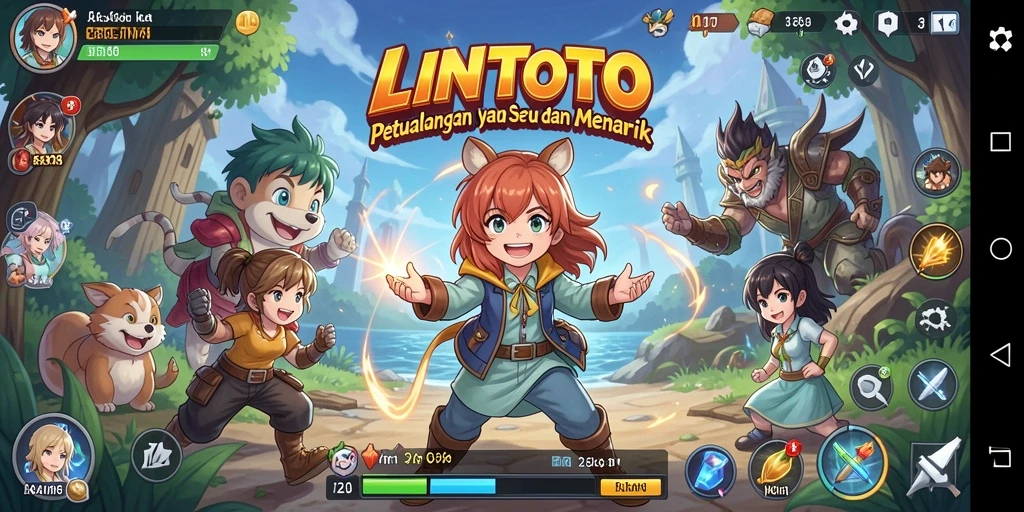 Tampilan gameplay LINITOTO yang menarik dengan karakter anime beraksi.