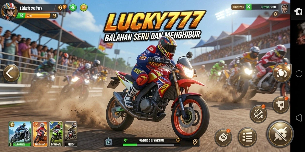 Gameplay seru LUCKY777 dalam balapan motor realistik.