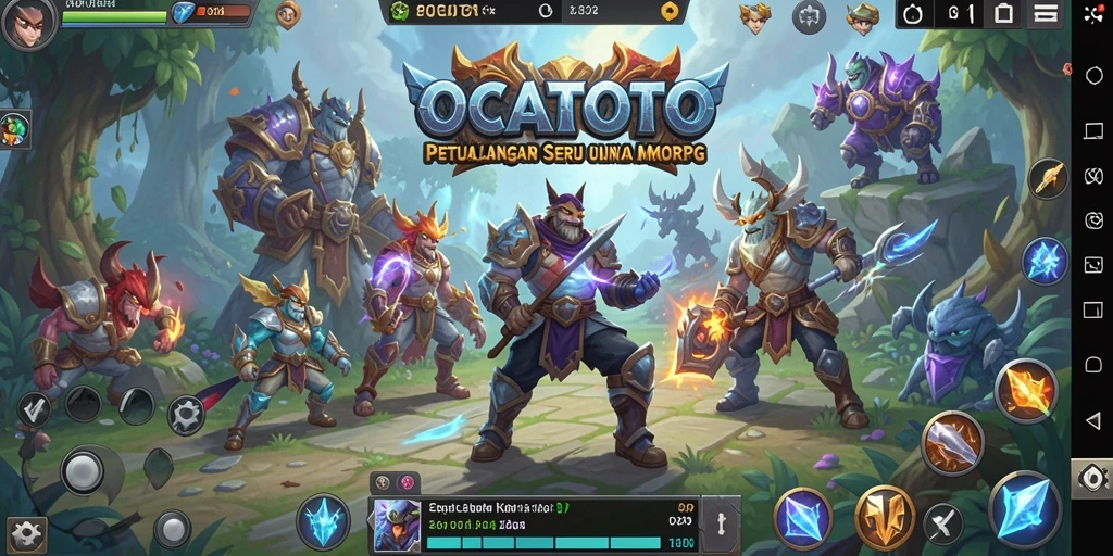 Screenshot gameplay OCATOTO dengan pertempuran seru dan karakter dinamis.