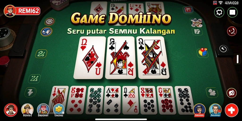 Tangkapan layar utama REMI62 menampilkan gameplay seru permainan Domino.