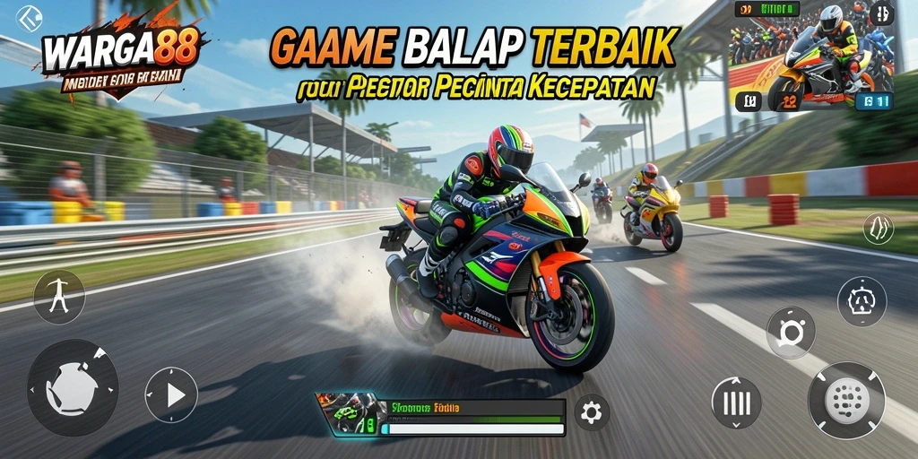 Screenshot gameplay WARGA88 yang menampilkan serunya balap motor.