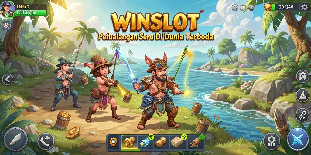 Screenshot gameplay WINSLOT menunjukkan petualangan di dunia terbuka.